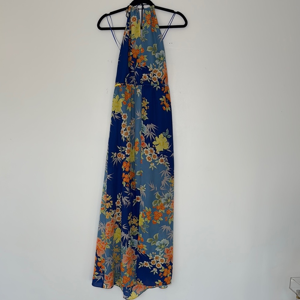 Floral Blue and Orange Halter Dress